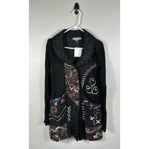 Liquid By Sioni Cardigan‎ Womens Medium Black Wool Mohair Sweater Boho Hippie